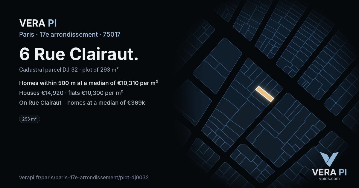 6 Rue Clairaut, 17e arrondissement at night – the plot lit, the parcels around coloured by the prices near them