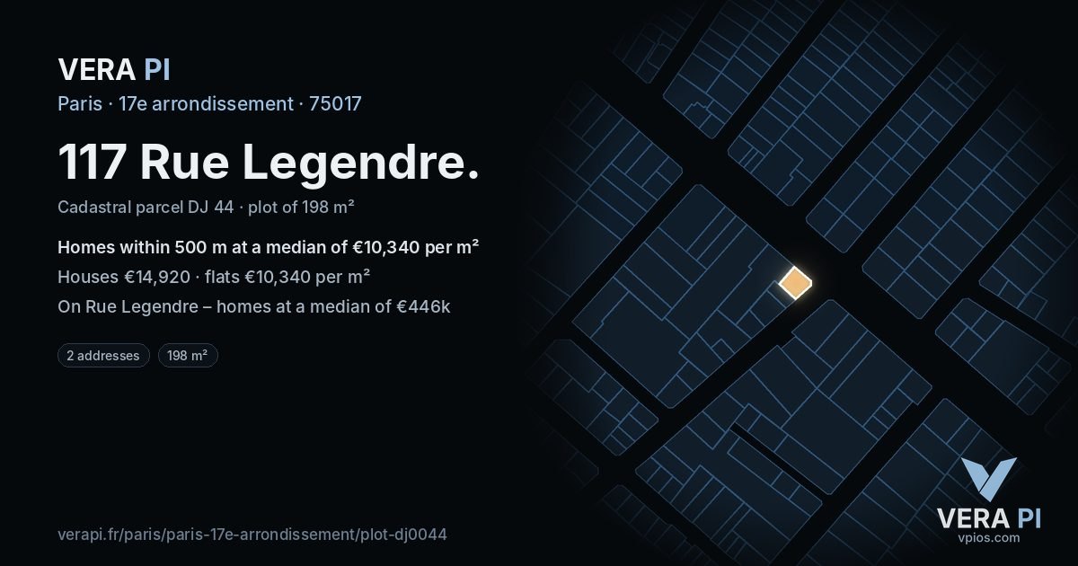 117 Rue Legendre, 17e arrondissement at night – the plot lit, the parcels around coloured by the prices near them
