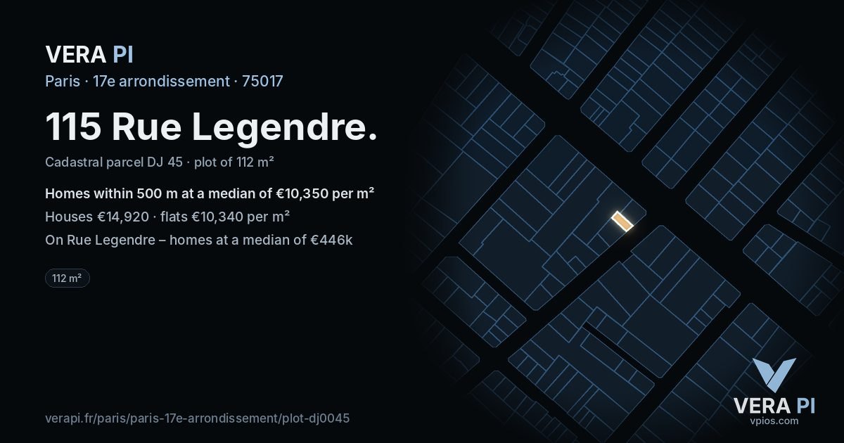 115 Rue Legendre, 17e arrondissement at night – the plot lit, the parcels around coloured by the prices near them