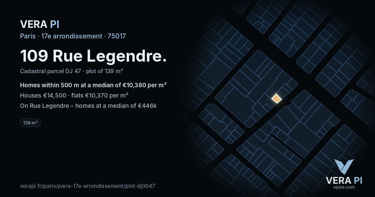 109 Rue Legendre, 17e arrondissement at night – the plot lit, the parcels around coloured by the prices near them
