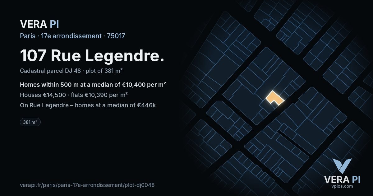 107 Rue Legendre, 17e arrondissement at night – the plot lit, the parcels around coloured by the prices near them