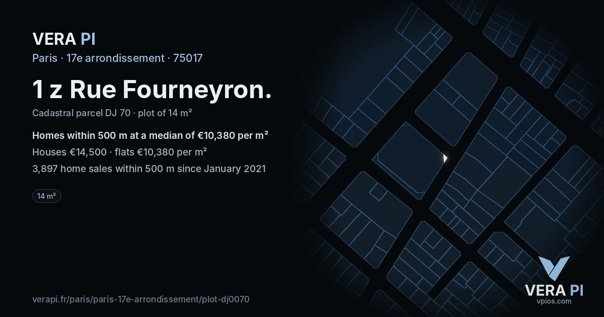 1 z Rue Fourneyron, 17e arrondissement at night – the plot lit, the parcels around coloured by the prices near them