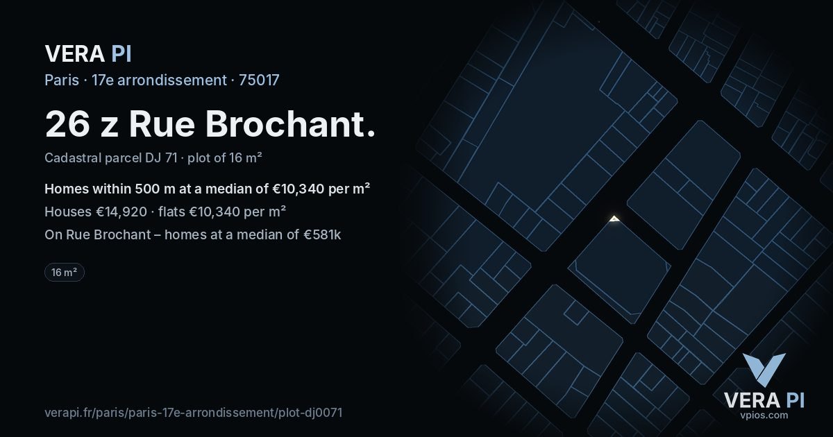 26 z Rue Brochant, 17e arrondissement at night – the plot lit, the parcels around coloured by the prices near them