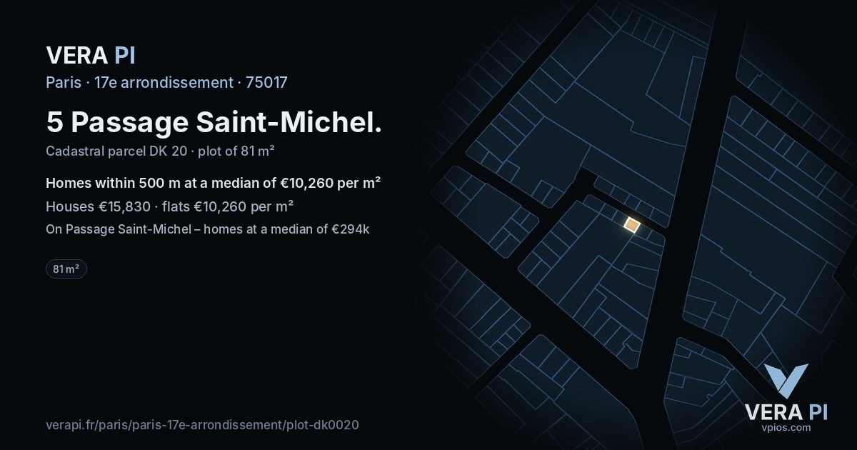 5 Passage Saint-Michel, 17e arrondissement at night – the plot lit, the parcels around coloured by the prices near them