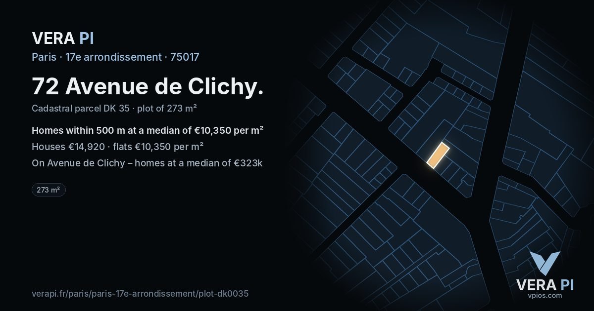 72 Avenue de Clichy, 17e arrondissement at night – the plot lit, the parcels around coloured by the prices near them