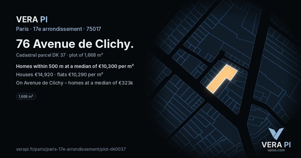 76 Avenue de Clichy, 17e arrondissement at night – the plot lit, the parcels around coloured by the prices near them