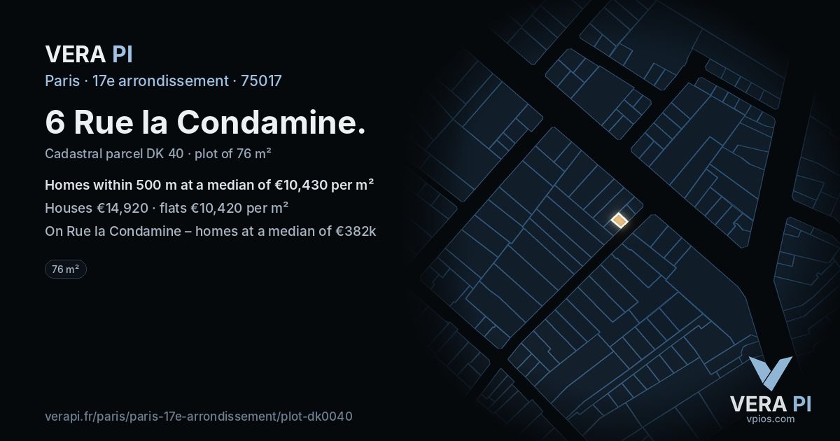 6 Rue la Condamine, 17e arrondissement at night – the plot lit, the parcels around coloured by the prices near them