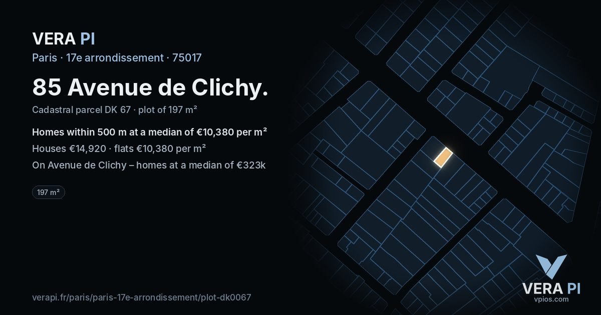 85 Avenue de Clichy, 17e arrondissement at night – the plot lit, the parcels around coloured by the prices near them