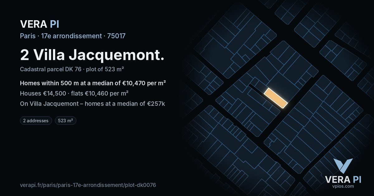 2 Villa Jacquemont, 17e arrondissement at night – the plot lit, the parcels around coloured by the prices near them