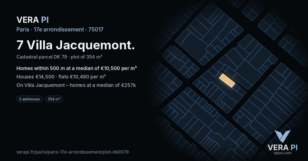 7 Villa Jacquemont, 17e arrondissement at night – the plot lit, the parcels around coloured by the prices near them