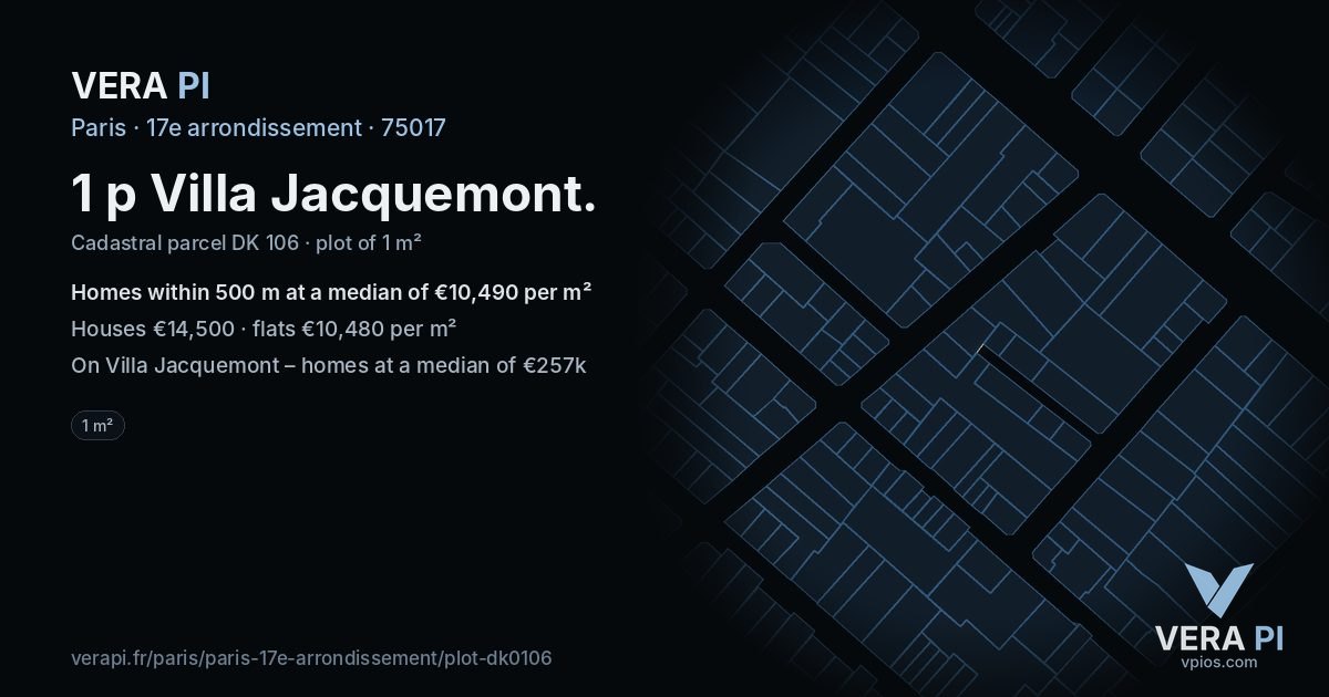 1 p Villa Jacquemont, 17e arrondissement at night – the plot lit, the parcels around coloured by the prices near them
