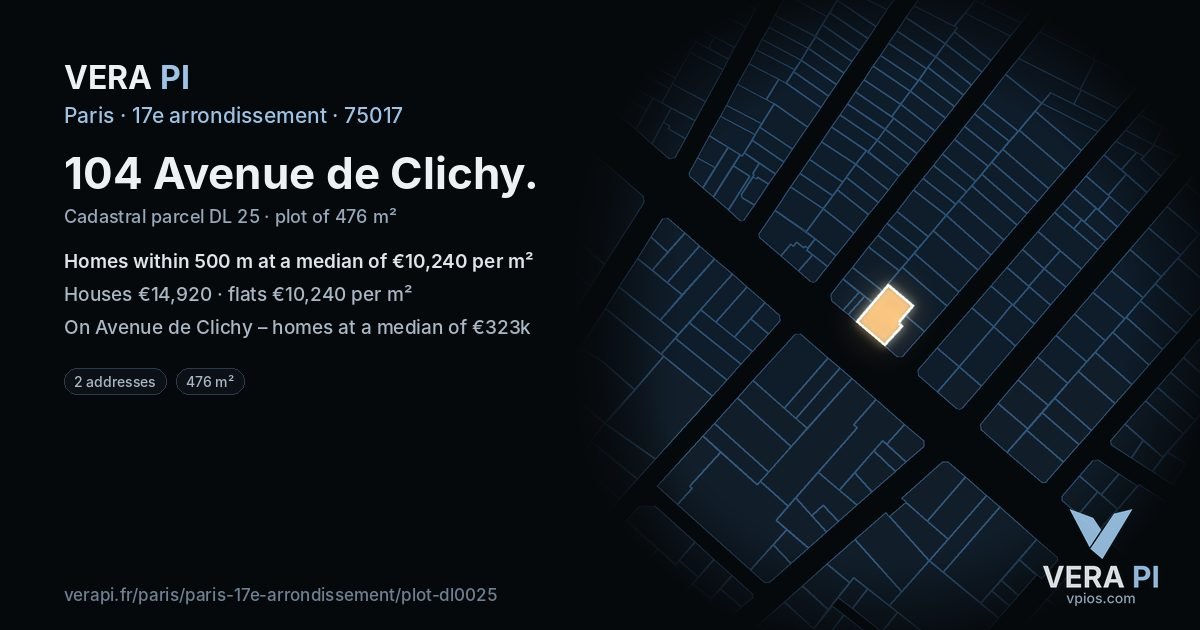 104 Avenue de Clichy, 17e arrondissement at night – the plot lit, the parcels around coloured by the prices near them