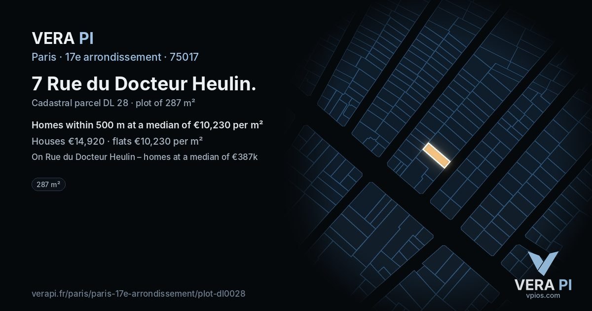 7 Rue du Docteur Heulin, 17e arrondissement at night – the plot lit, the parcels around coloured by the prices near them