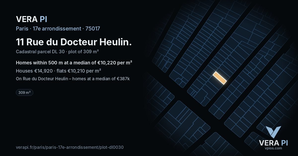 11 Rue du Docteur Heulin, 17e arrondissement at night – the plot lit, the parcels around coloured by the prices near them
