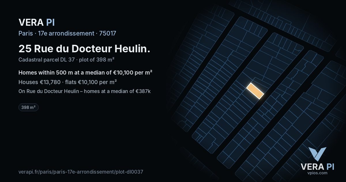 25 Rue du Docteur Heulin, 17e arrondissement at night – the plot lit, the parcels around coloured by the prices near them