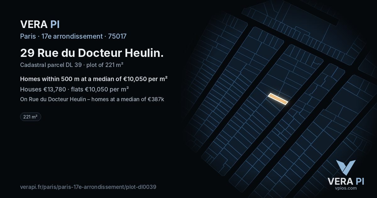 29 Rue du Docteur Heulin, 17e arrondissement at night – the plot lit, the parcels around coloured by the prices near them