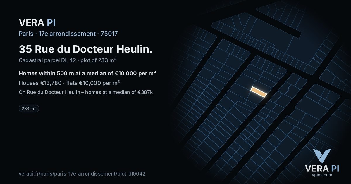 35 Rue du Docteur Heulin, 17e arrondissement at night – the plot lit, the parcels around coloured by the prices near them