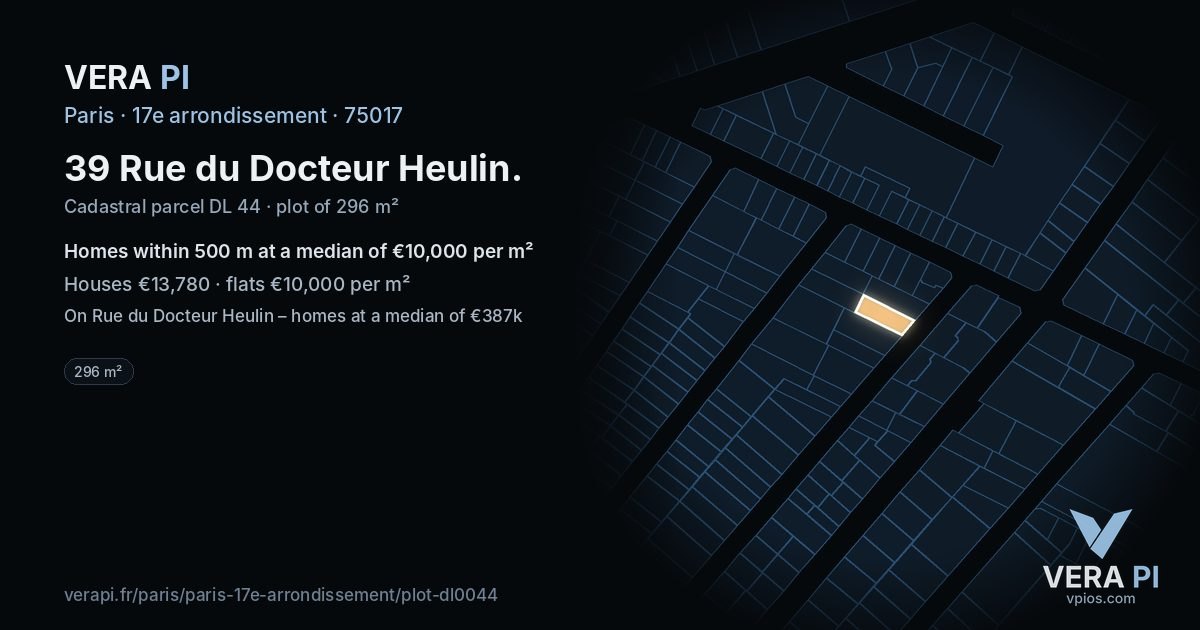 39 Rue du Docteur Heulin, 17e arrondissement at night – the plot lit, the parcels around coloured by the prices near them