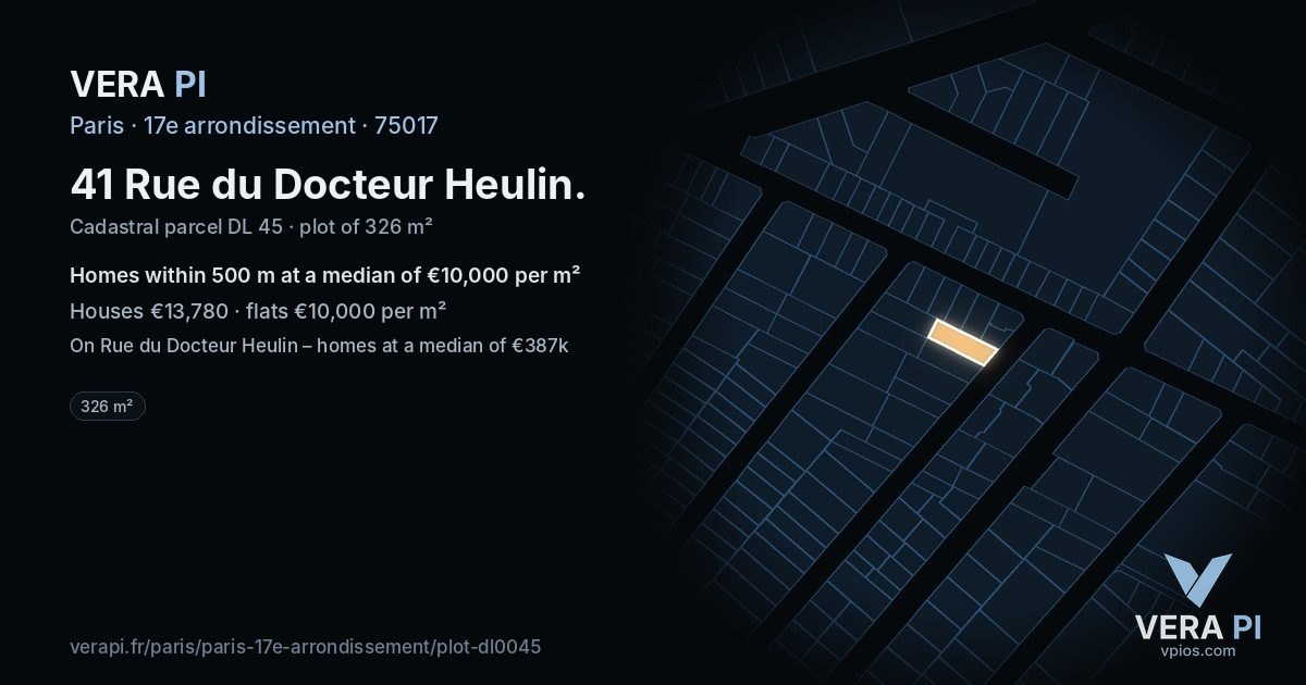 41 Rue du Docteur Heulin, 17e arrondissement at night – the plot lit, the parcels around coloured by the prices near them
