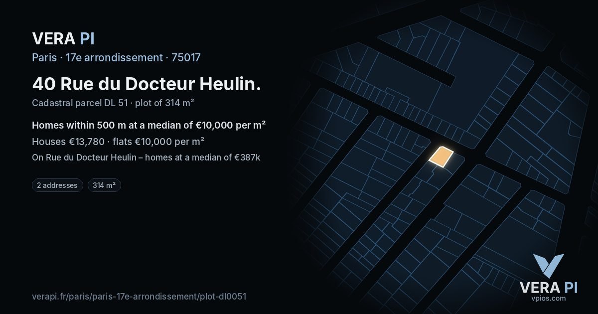40 Rue du Docteur Heulin, 17e arrondissement at night – the plot lit, the parcels around coloured by the prices near them