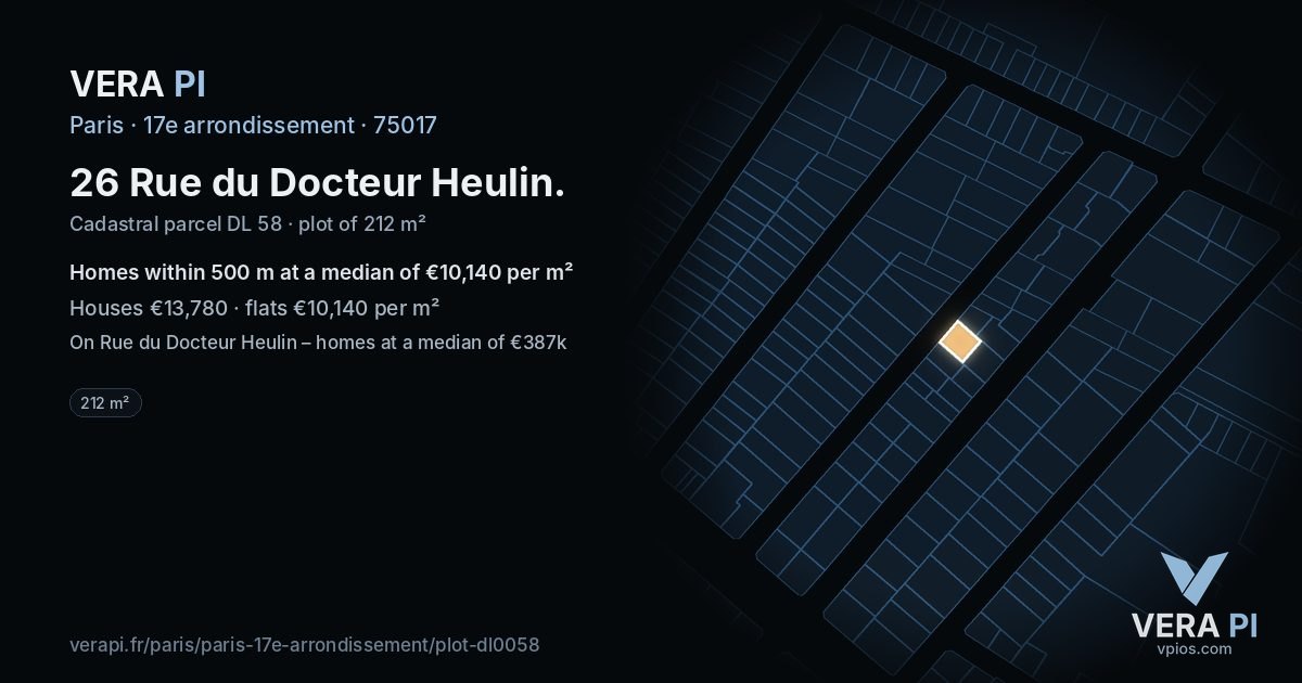 26 Rue du Docteur Heulin, 17e arrondissement at night – the plot lit, the parcels around coloured by the prices near them