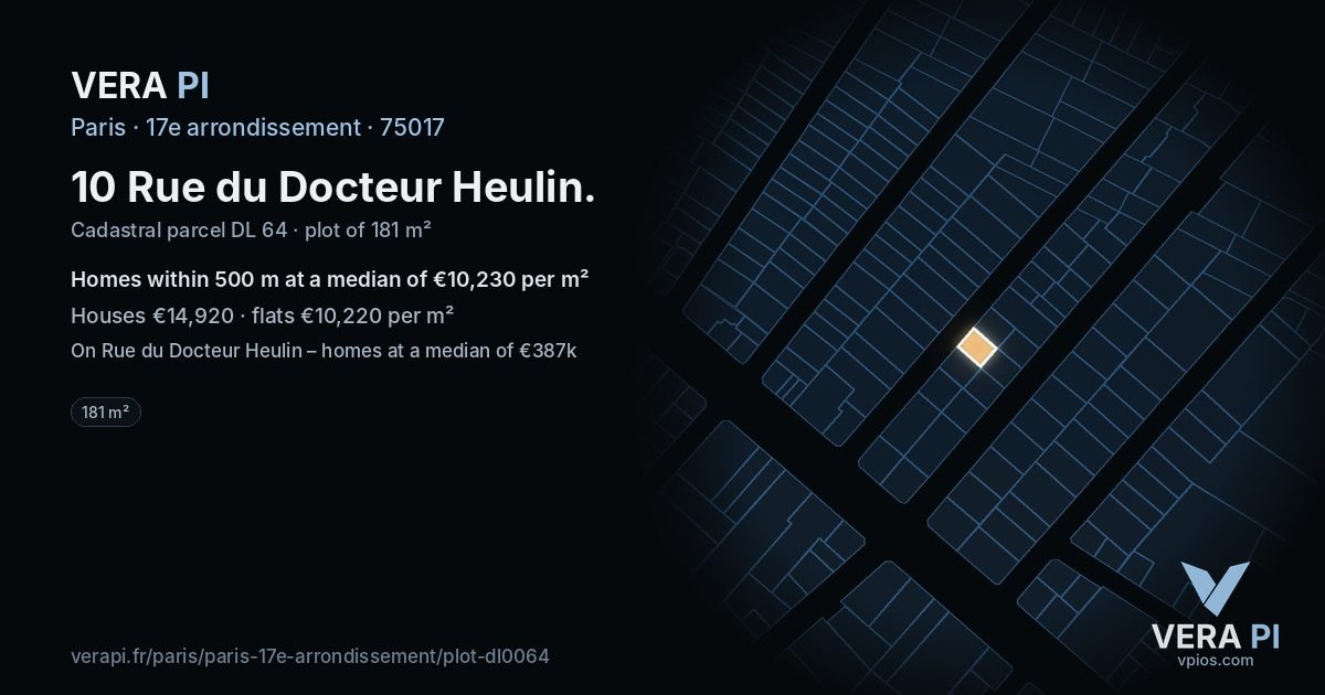 10 Rue du Docteur Heulin, 17e arrondissement at night – the plot lit, the parcels around coloured by the prices near them