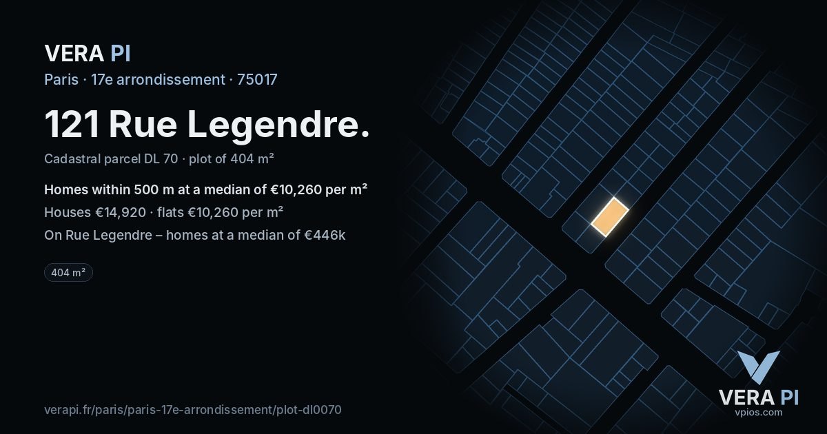121 Rue Legendre, 17e arrondissement at night – the plot lit, the parcels around coloured by the prices near them