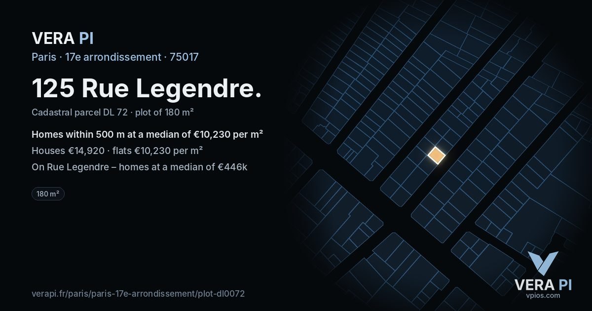 125 Rue Legendre, 17e arrondissement at night – the plot lit, the parcels around coloured by the prices near them
