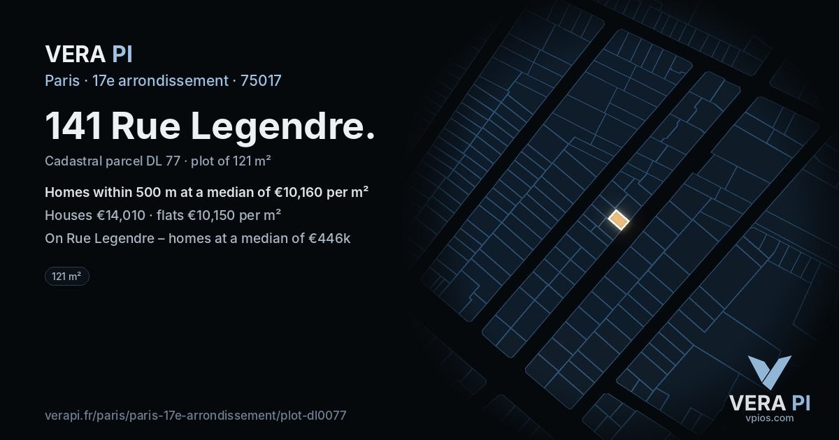 141 Rue Legendre, 17e arrondissement at night – the plot lit, the parcels around coloured by the prices near them