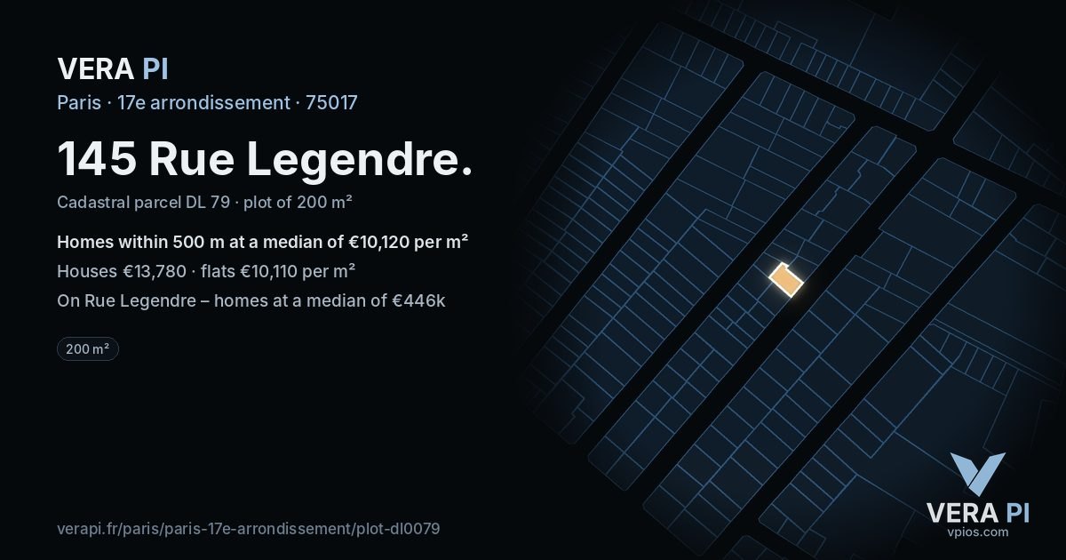 145 Rue Legendre, 17e arrondissement at night – the plot lit, the parcels around coloured by the prices near them