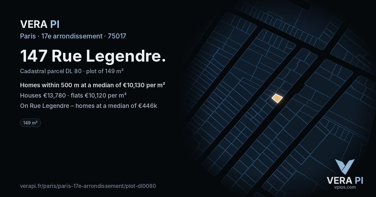 147 Rue Legendre, 17e arrondissement at night – the plot lit, the parcels around coloured by the prices near them