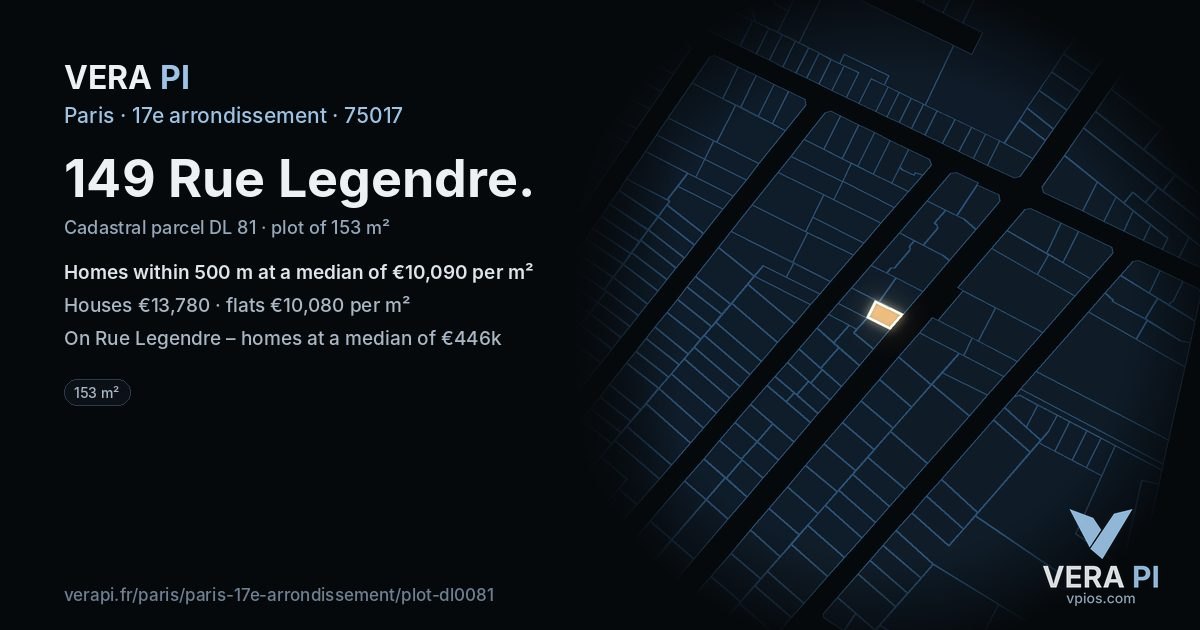 149 Rue Legendre, 17e arrondissement at night – the plot lit, the parcels around coloured by the prices near them