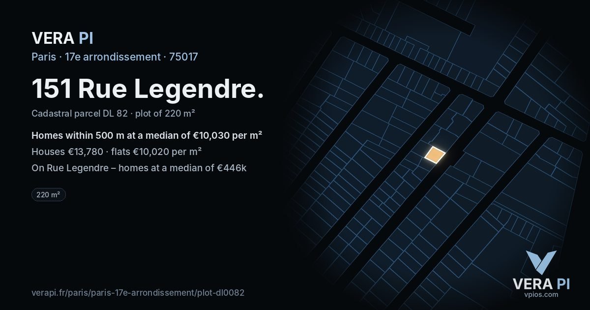 151 Rue Legendre, 17e arrondissement at night – the plot lit, the parcels around coloured by the prices near them