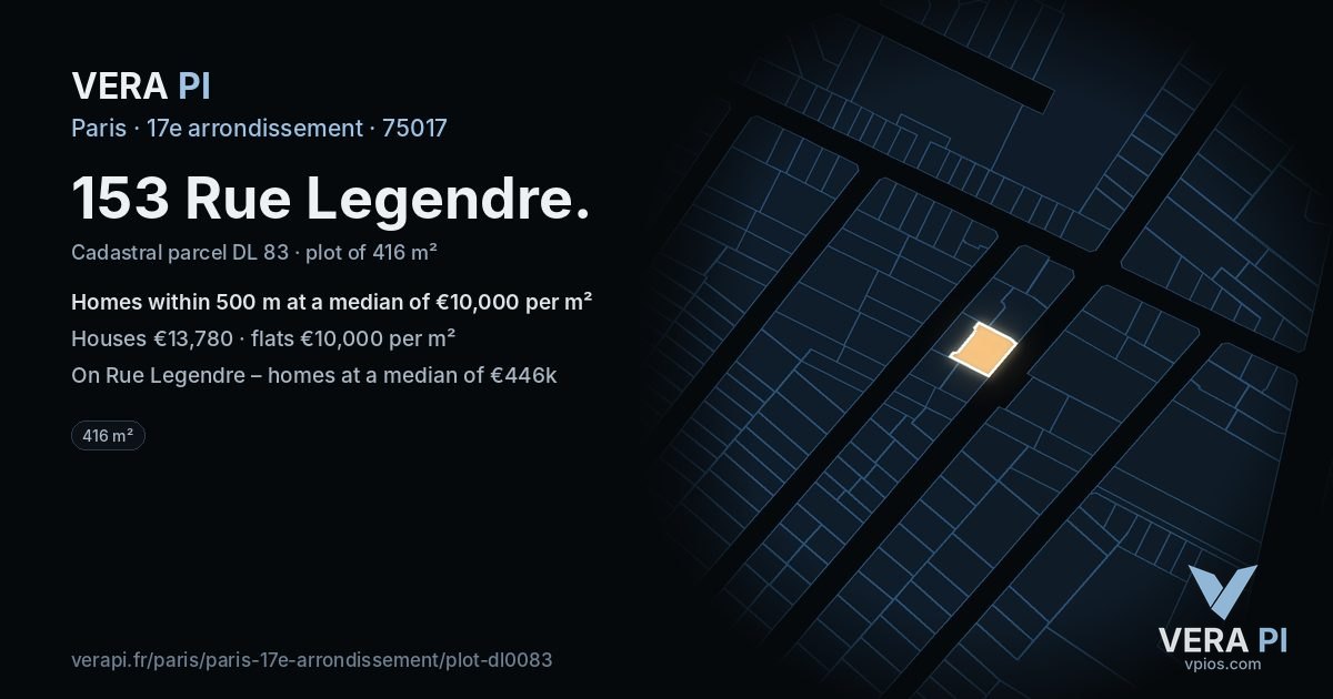 153 Rue Legendre, 17e arrondissement at night – the plot lit, the parcels around coloured by the prices near them
