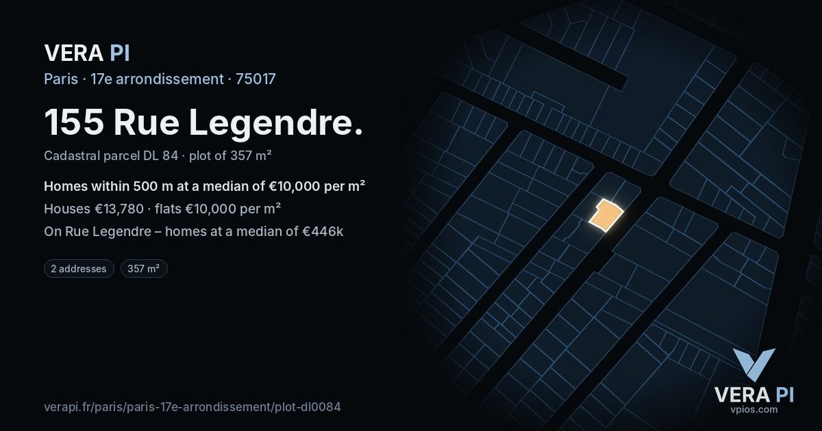 155 Rue Legendre, 17e arrondissement at night – the plot lit, the parcels around coloured by the prices near them