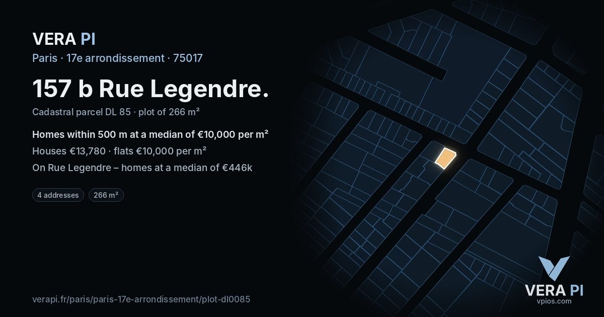 157 b Rue Legendre, 17e arrondissement at night – the plot lit, the parcels around coloured by the prices near them