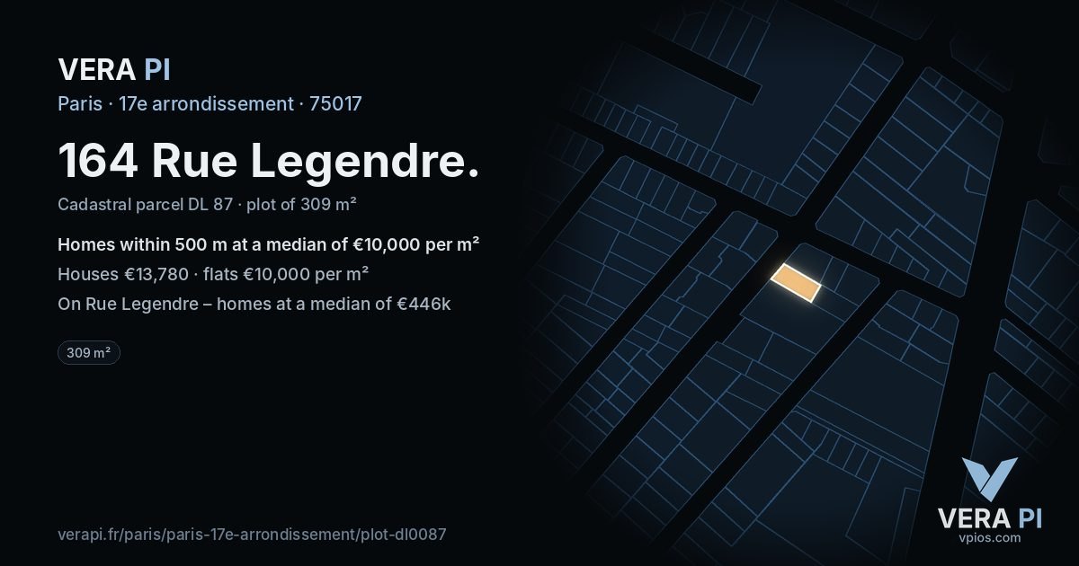 164 Rue Legendre, 17e arrondissement at night – the plot lit, the parcels around coloured by the prices near them