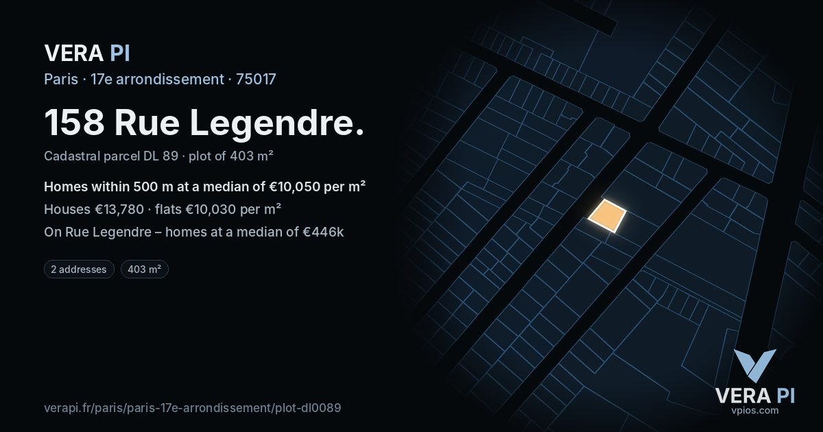158 Rue Legendre, 17e arrondissement at night – the plot lit, the parcels around coloured by the prices near them