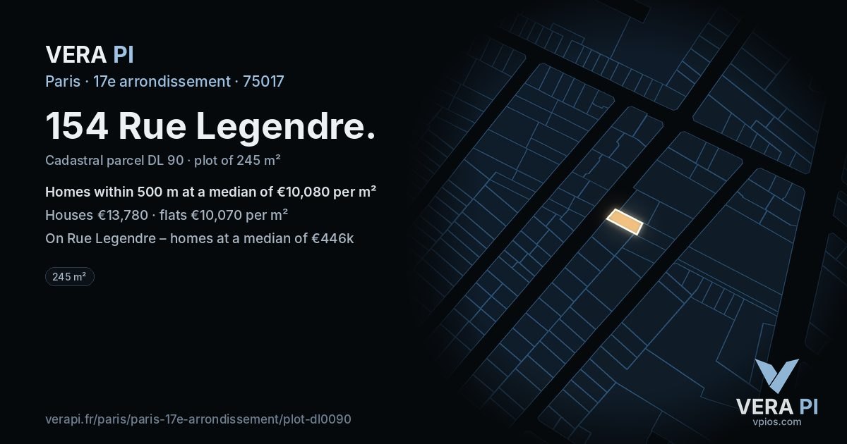 154 Rue Legendre, 17e arrondissement at night – the plot lit, the parcels around coloured by the prices near them