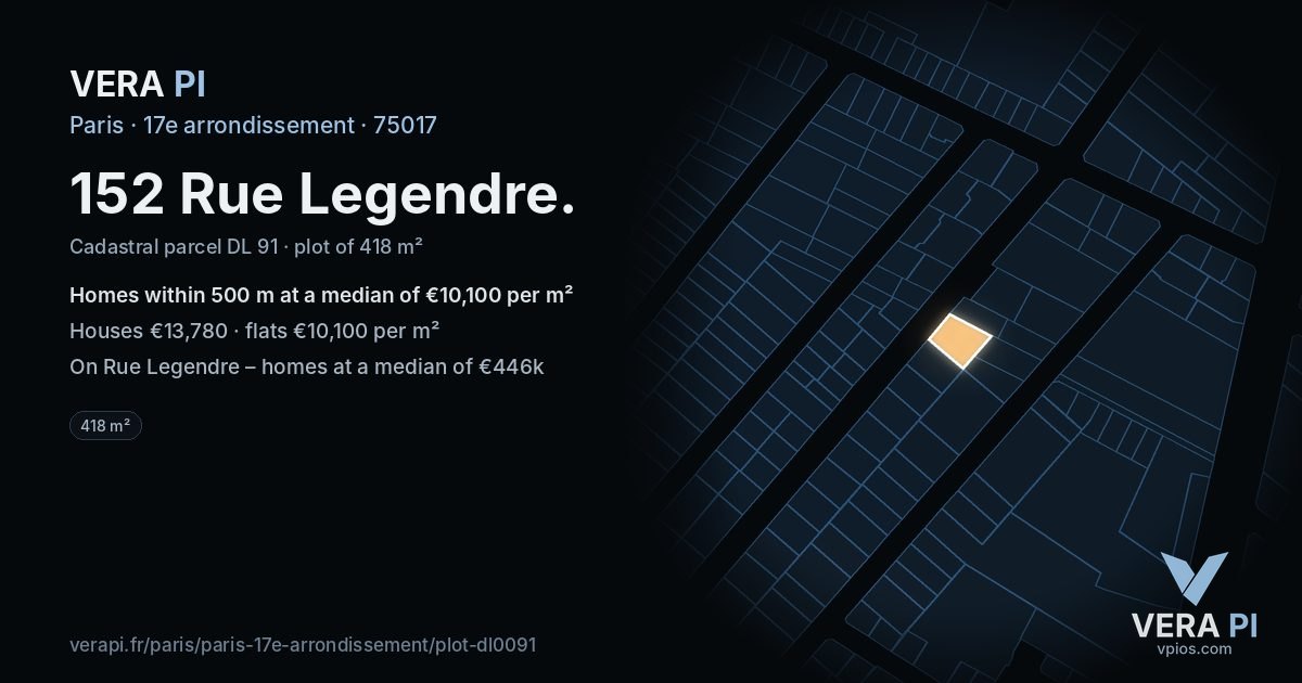 152 Rue Legendre, 17e arrondissement at night – the plot lit, the parcels around coloured by the prices near them