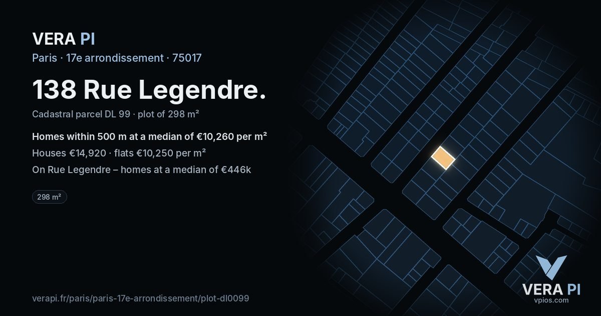 138 Rue Legendre, 17e arrondissement at night – the plot lit, the parcels around coloured by the prices near them
