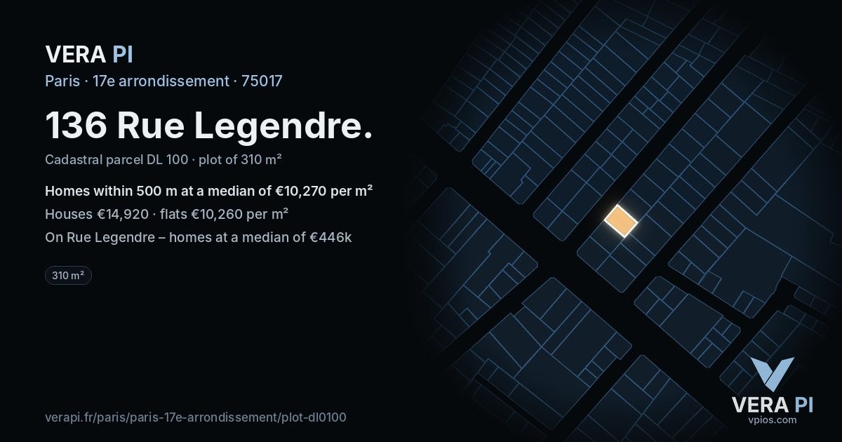 136 Rue Legendre, 17e arrondissement at night – the plot lit, the parcels around coloured by the prices near them
