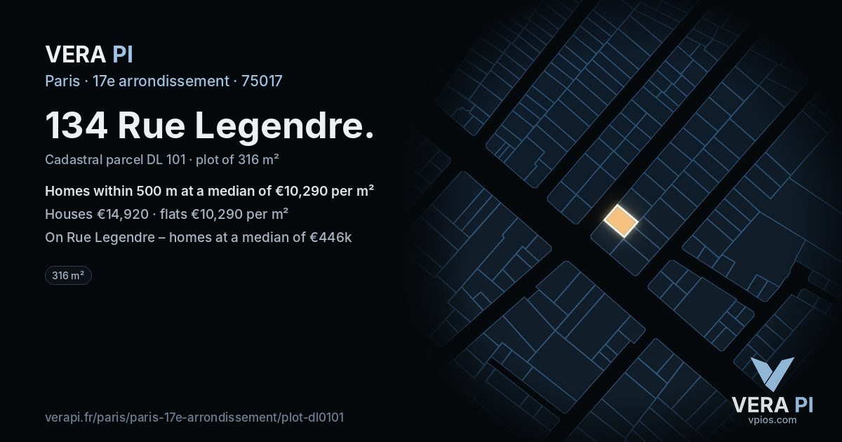 134 Rue Legendre, 17e arrondissement at night – the plot lit, the parcels around coloured by the prices near them