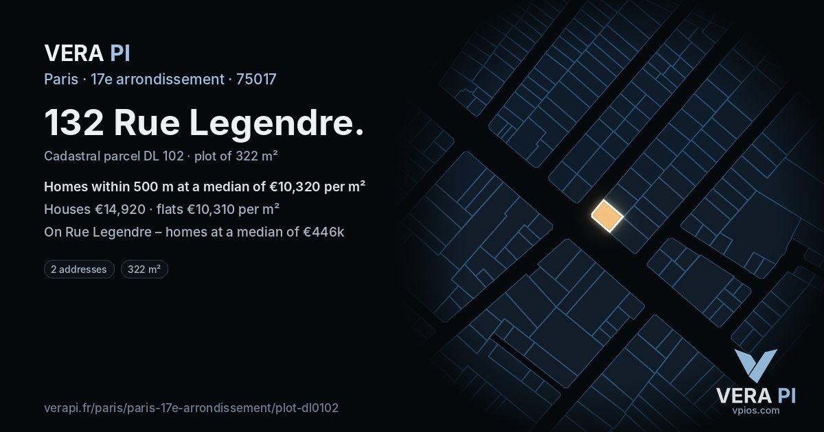 132 Rue Legendre, 17e arrondissement at night – the plot lit, the parcels around coloured by the prices near them