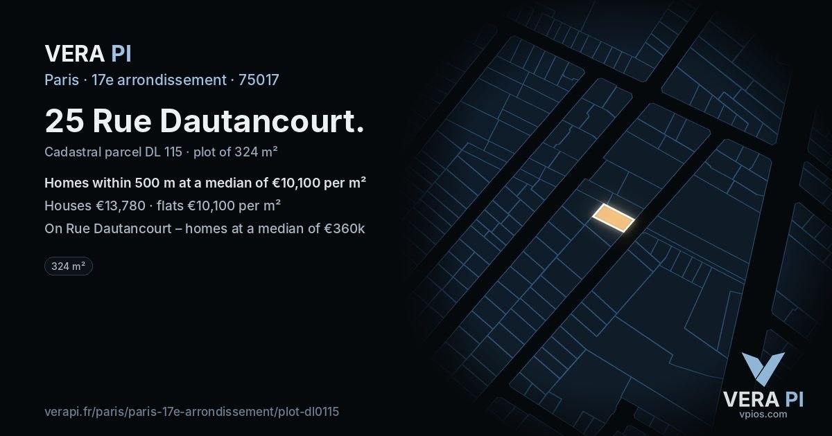 25 Rue Dautancourt, 17e arrondissement at night – the plot lit, the parcels around coloured by the prices near them
