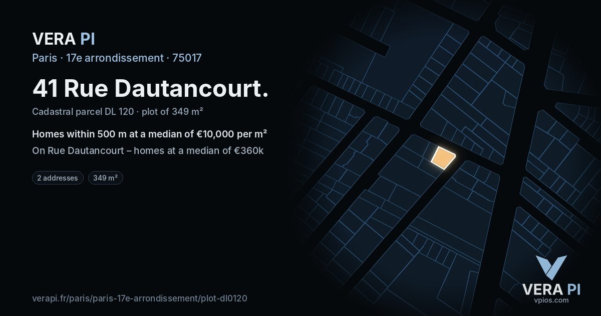 41 Rue Dautancourt, 17e arrondissement at night – the plot lit, the parcels around coloured by the prices near them