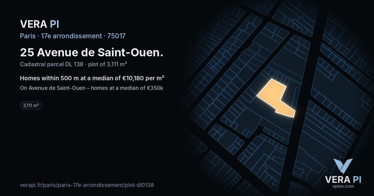 25 Avenue de Saint-Ouen, 17e arrondissement at night – the plot lit, the parcels around coloured by the prices near them