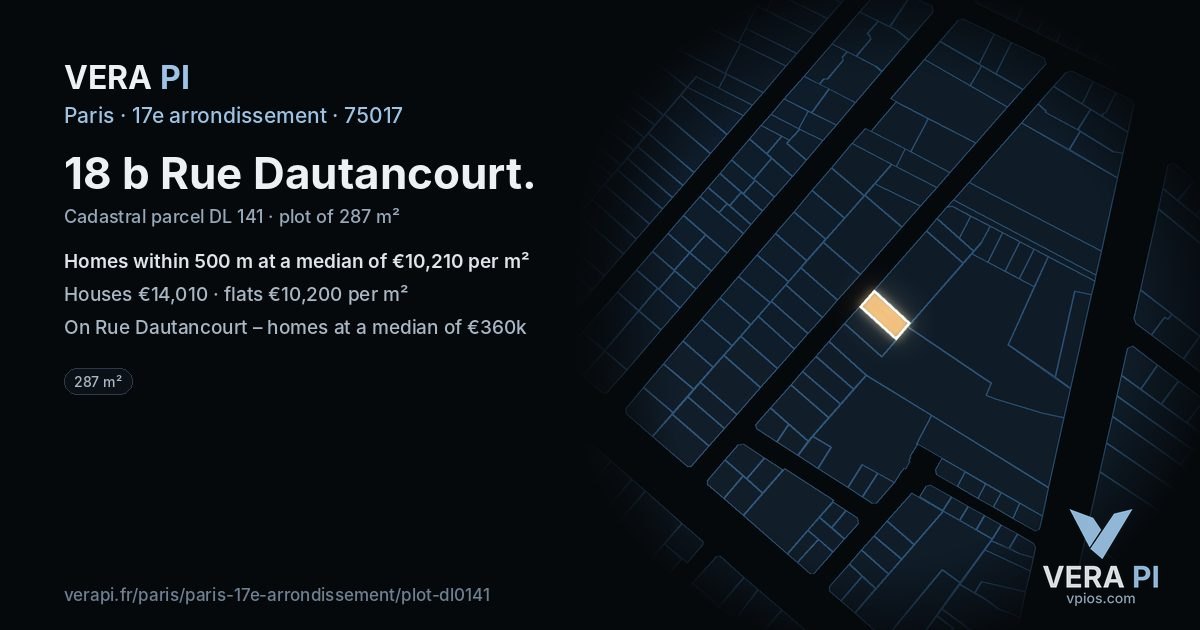 18 b Rue Dautancourt, 17e arrondissement at night – the plot lit, the parcels around coloured by the prices near them
