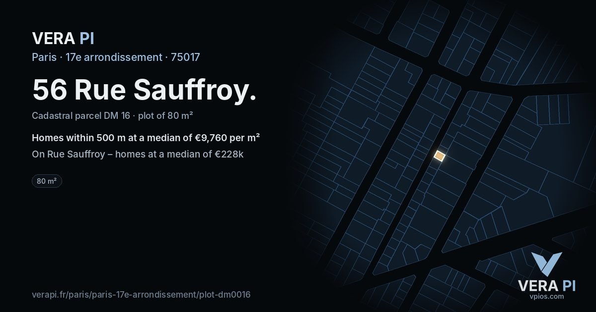 56 Rue Sauffroy, 17e arrondissement at night – the plot lit, the parcels around coloured by the prices near them
