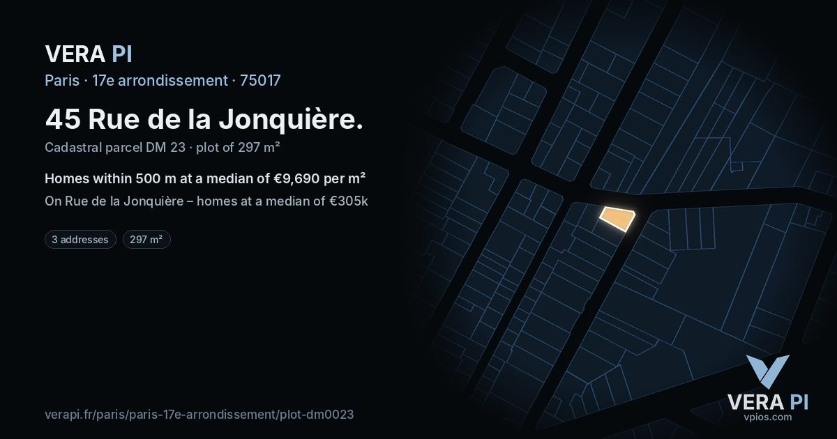 45 Rue de la Jonquière, 17e arrondissement at night – the plot lit, the parcels around coloured by the prices near them